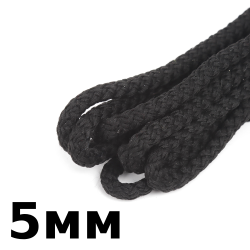 Шнур с сердечником 5мм, цвет Чёрный (плетено-вязанный, плотный)  в Нижнекамске